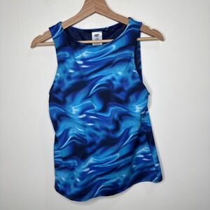 Lands End Swim Top Petite 8P High Neck UPF 50 Blue Padded Modest Tankini Bathing